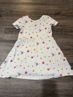 GAP White Floral Short-Sleeve Dress with Pink, Yellow & Blue Flowers